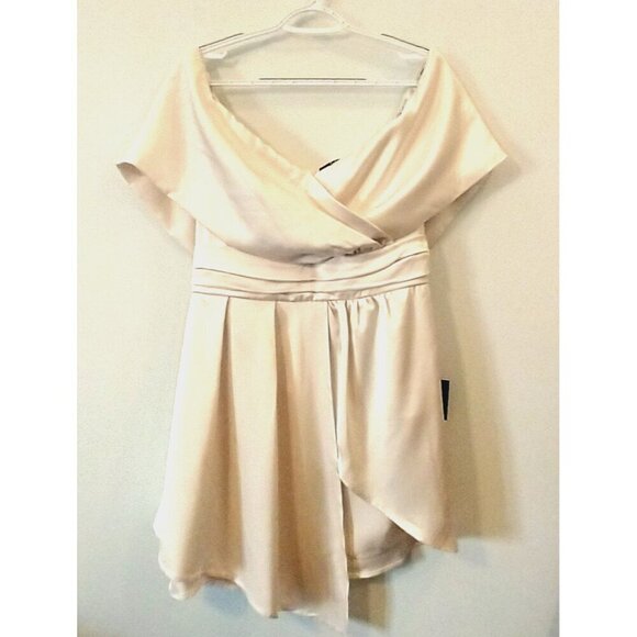 Lulus Always Celebrating Ivory Satin Off-the-Shoulder Mini Dress - L*   NWT - Picture 3 of 10